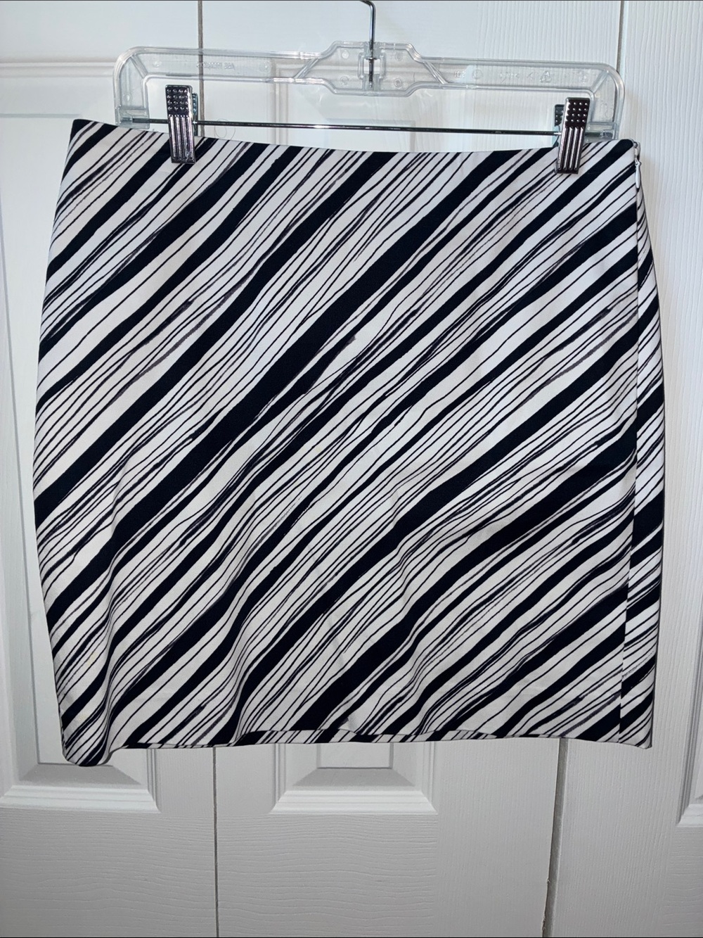 Ann Taylor Black and White Diagonal Stripe Mini Skirt